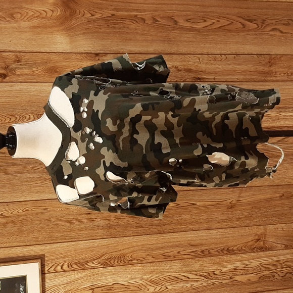 Dolls Kill Tops - Dolls Kill Oversized Distressed Camo T-Shirt (One Size)
